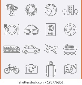 Travel and Vacation Icons in thin line style