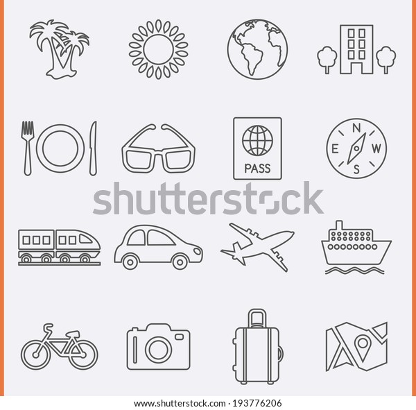 Travel and Vacation\
Icons in thin line\
style
