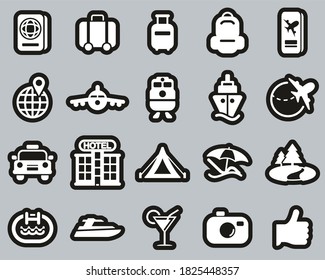 Travel Or Vacation Icons White On Black Sticker Set Big