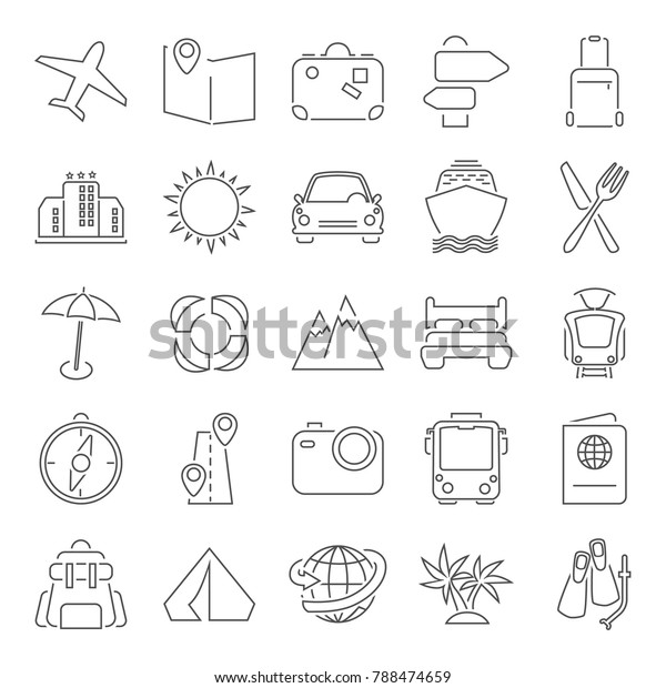 Travel and vacation line thin icons set for web\
and mobile design