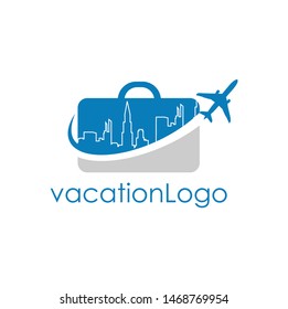 travel vacation logo design template. with plane flying