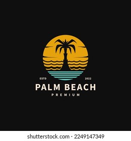 travel or vacation logo design with tree palm and beach silhouette for hotel or restaurant logo design