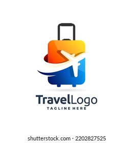 travel vacation logo with suitcase sign