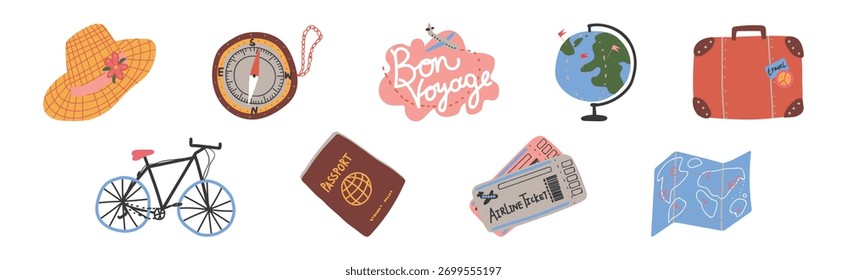 Travel and Vacation Object and Symbol Vector Set