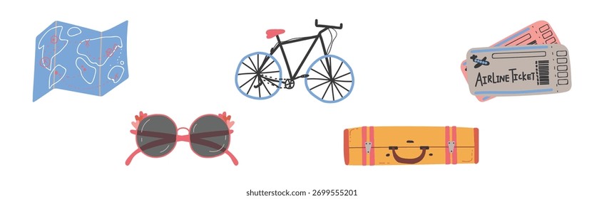 Conjunto de Vector de objetos y símbolos de viaje y vacaciones