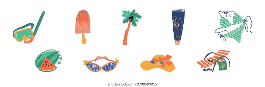 Conjunto de vetor de símbolo e objeto Viagem e Férias