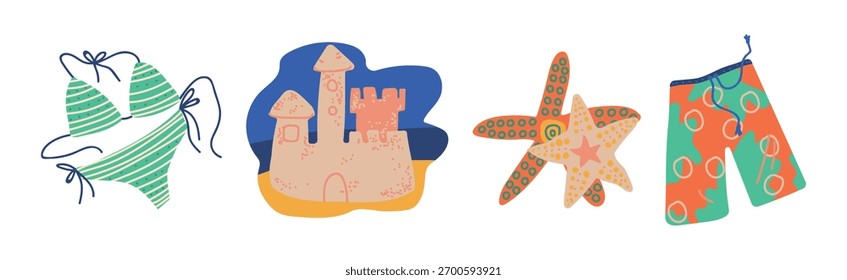 Conjunto de Vector de objetos y símbolos de viaje y vacaciones