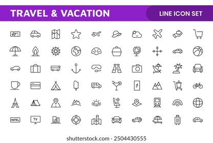 Travel and Vacation Outline Icon illustration. Editable line icon set.