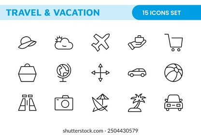 Travel and Vacation Outline Icon illustration. Editable line icon set.