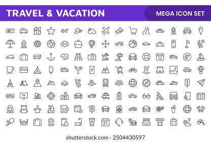 Travel and Vacation Outline Icon illustration. Editable line icon set.