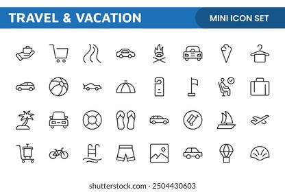Travel and Vacation Outline Icon illustration. Editable line icon set.