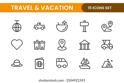 Travel and Vacation Outline Icon illustration. Editable line icon set.