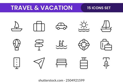 Travel and Vacation Outline Icon illustration. Editable line icon set.