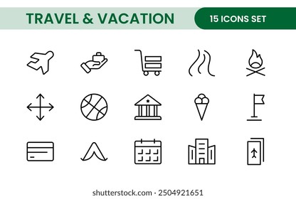 Travel and Vacation Outline Icon illustration. Editable line icon set.
