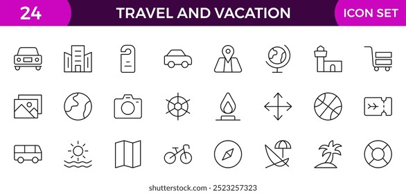 Travel and Vacation Outline Icon illustration. Editable line icon set.