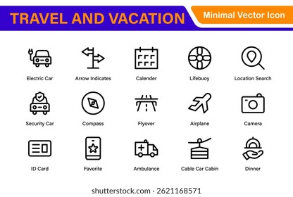 Travel and Vacation Outline Icon illustration. Editable line icon set.
