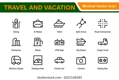 Travel and Vacation Outline Icon illustration. Editable line icon set.