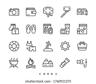 travel and vacation outline icons set vector