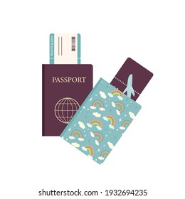 Travel and vacation passports and tickets icon. Documents and plane pass.. Vector illustration
