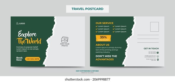 Travel and Vacation Postcard Design Template. Travel Company Postcard