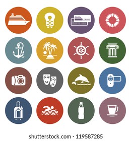 Travel, Vacation & Recreation, icons set - Retro color version
