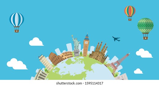 Travel, vacation, sightseeing banner vector illustration  no text