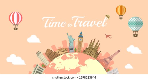 Travel, vacation, sightseeing banner vector illustration