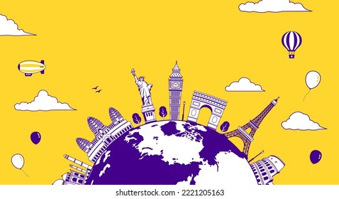 Travel, vacation, sightseeing banner vector illustration ( world famous buildings | world heritage ) 