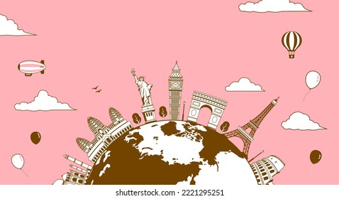 Travel, vacation, sightseeing banner vector illustration ( world famous buildings | world heritage ) 