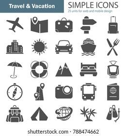 Travel and vacation simple icons set for web and mobile design