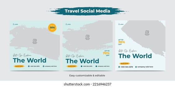 Travel and vacation square social media banner post template travel agency ads banner modern travel social media