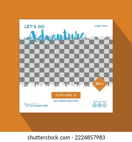 Travel and vacation square social media banner post template, travel agency ads banner, summer holiday offer promotion, and marketing social media for online business.