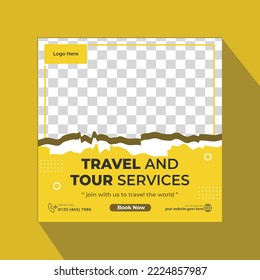 Travel and vacation square social media banner post template, travel agency ads banner, summer holiday offer promotion, and marketing social media for online business.