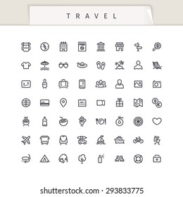 Travel and Vacation Stroke Icons Set. Isolated on white background.