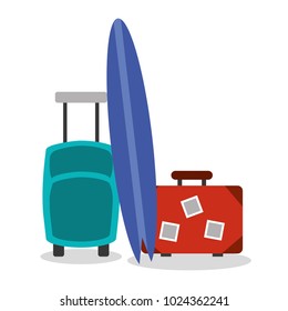 travel vacation suitcases surfing board equipment