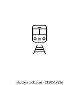 Travel, vacation and summer holiday concept. Vector outline symbol for sites, advertisement, stores etc. Line icon of train on railway 