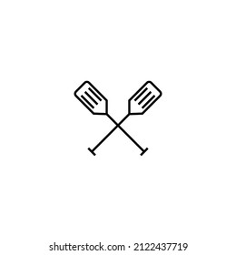 Travel, vacation and summer holiday concept. Vector outline symbol for sites, advertisement, stores etc. Line icon of paddles 