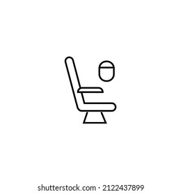 Travel, Vacation And Summer Holiday Concept. Vector Outline Symbol For Sites, Advertisement, Stores Etc. Line Icon Of Window And Seat In Airplane Cabin 