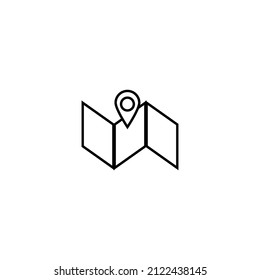 Travel, vacation and summer holiday concept. Vector outline symbol for sites, advertisement, stores etc. Line icon of gps sign on map 