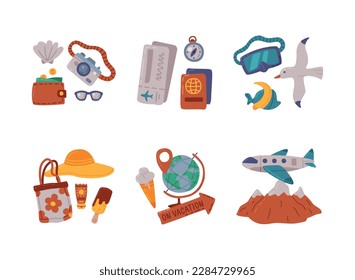 Travel and Vacation Symbol and Attribute for Tourism and Holiday Adventure Vector Set