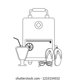 Travel and vacation symbols in black and white