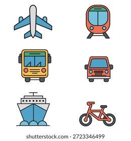 Iconos planos del vector del tema del viaje y de las vacaciones.