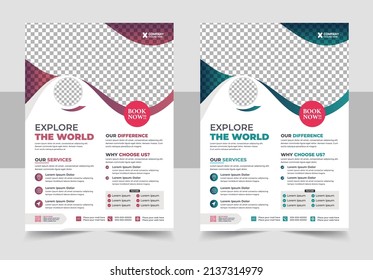 Travel Vacation Tour Agency Flyer Template Design. Creative website poster, flyer or template design for summer holiday, travel and trip with text of "Book Now Online"