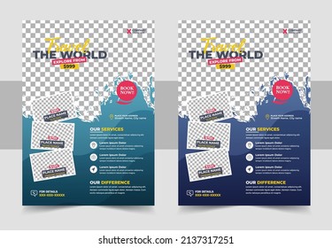 Travel Vacation Tour Agency Flyer Template Design. Holiday, Summer travel and tourism flyer or poster template design. Business Brochure, Template or Flyer design for Tour and Travel Business concept. - Shutterstock ID 2137317251