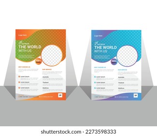 Travel Vacation Tour Agency Flyer Template Design. Holiday, Summer travel and tourism flyer or poster template design. Business Brochure, Template or Flyer design for Tour and Travel Business concept.