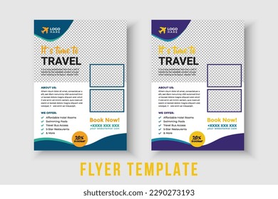 Travel Vacation Tour Agency Flyer Template Design. Modern travel flyer or poster design template .Holiday, Summer travel and tourism flyer or poster template design. Business Brochure, Template