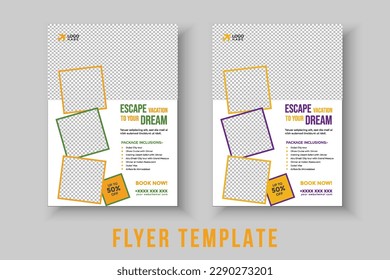 Travel Vacation Tour Agency Flyer Template Design. Modern travel flyer or poster design template .Holiday, Summer travel and tourism flyer or poster template design. Business Brochure, Template