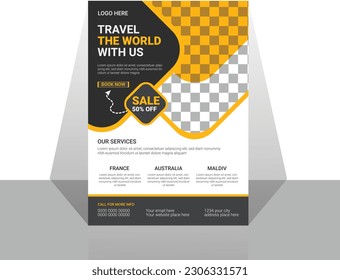 Travel Vacation Tour Agency Flyer Template Design. Holiday, Summer travel and tourism flyer or poster template design. Business Brochure, Template or Flyer design for Tour and Travel Business concept.