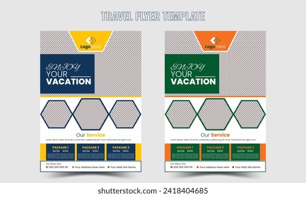 Diseño de plantillas de volante de la agencia de viajes de vacaciones. Diseño de plantillas de carteles o volantes de vacaciones, viajes de verano y turismo