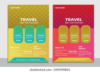 Travel Vacation Tour Agency Flyer Template Design. Holiday, Summer travel and tourism flyer or poster template design. Business Brochure, Template or Flyer design for Tour and Travel Business concept.